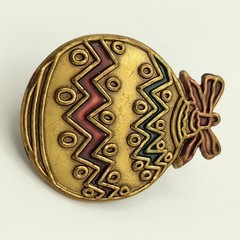 Vintage Christmas Ornament Pin Brooch Gold Red Green Festive Holiday Charm