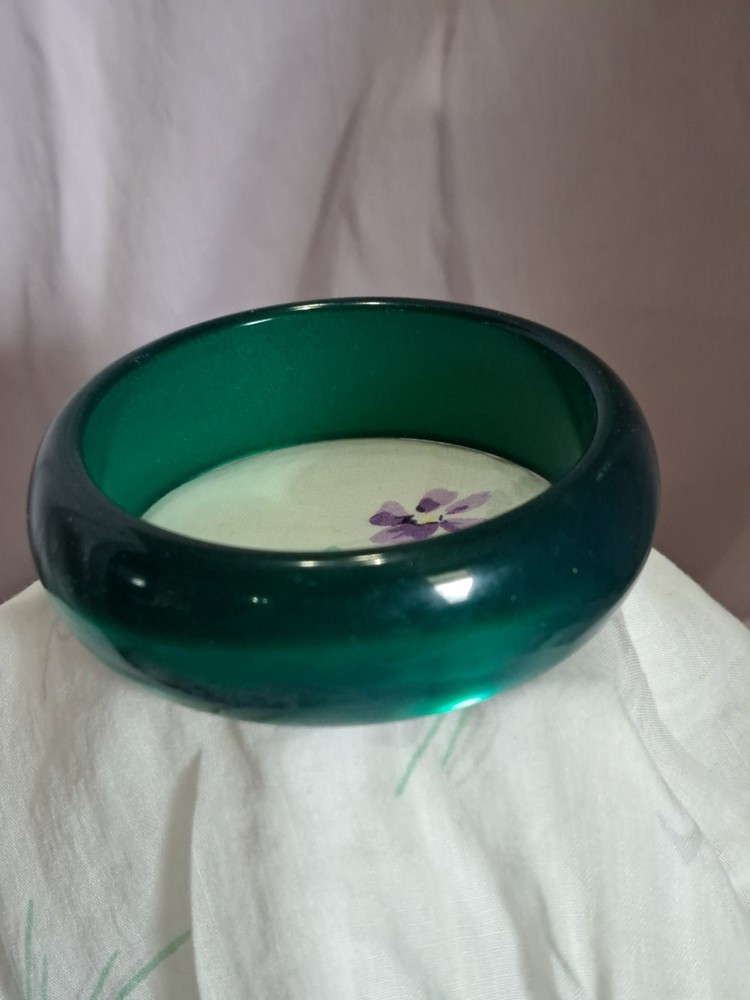Vtg Teal Colored Bangle Bracelet 1″ Cuff (BB)