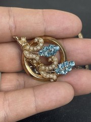 Vintage 1940’s “La Vanita Creation” 24K Gold Plated Jewelry Set Blue Earrings