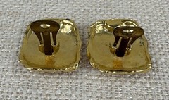 Vintage Two Sisters Medici Orange & Gold Tone Clip On Earrings Lauren & Leah 2″