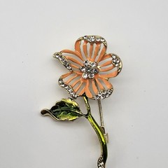 Lovely rhinestone enamel brooch pin single stem flower estate boho whimsical
