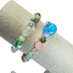 Vintage Cookie Lee Art Glass Beaded Bracelets set of 2 Designer Jewelry Signed