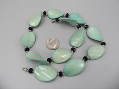 Art Deco Gemstone Collar Necklace Twisted Wavy Turquoise Ovals Glass Beads 22″