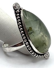 Vintage Sterling Silver / 925 Large Teardrop Green Prehnite Ring Size 11.5