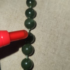 Green Nephrite Jade Beaded Necklace Floral Cloisonne Enamel Accents 26in