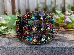 Vintage Multi-Color Crystals Cuff Bracelet w Bronze-Toned Finish – Swarovski