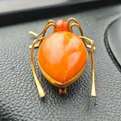 Vintage Soviet Baltic Amber Beetle Spider Brooch Honey Amber