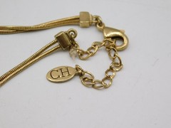 J812-VINTAGE NECKLACE~GOLD TONE~SIGNED CH~PASTEL STONES/FAUX PEARLS~16″-18″