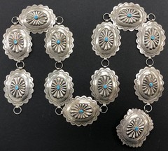 OLD PAWN Navajo 36″ Sterling Silver Concho Belt 12-Link ~ Vintage Blue Turquoise