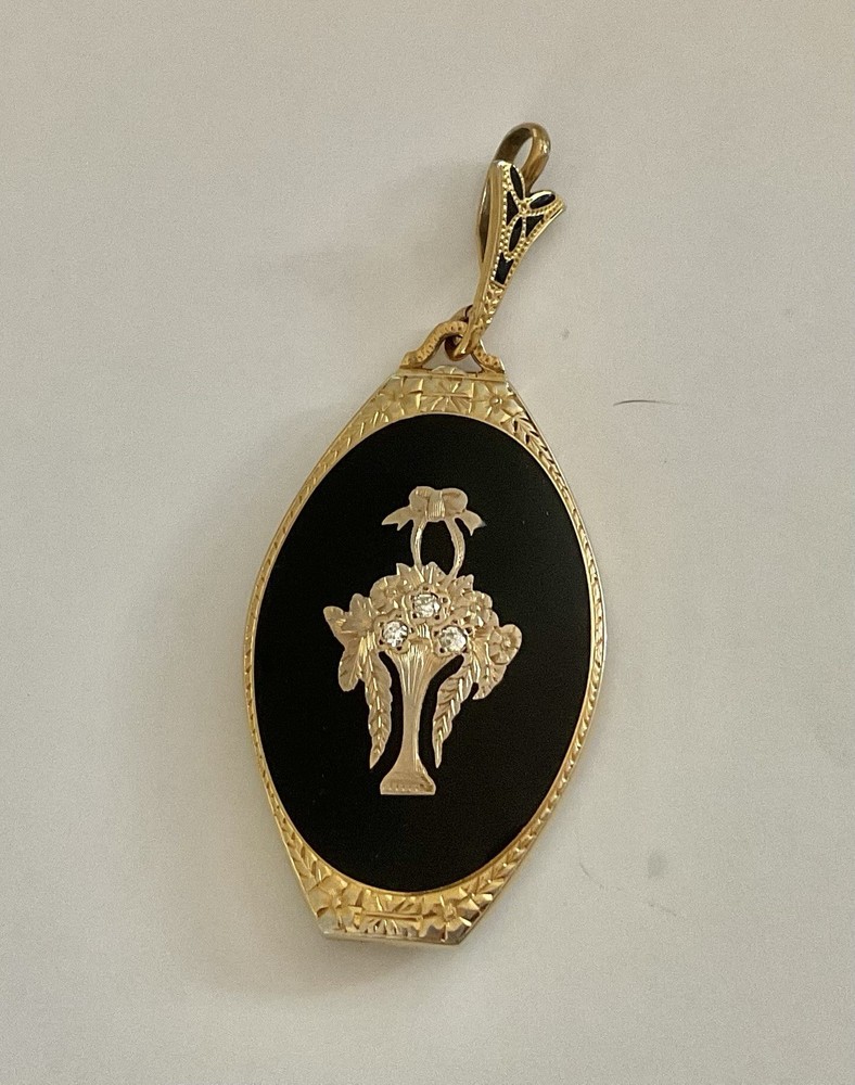 Antique 18k Enamel Locket With Diamonds