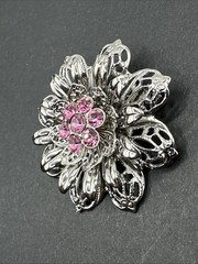 Vintage Pink Rhinestone Flower Brooch J42