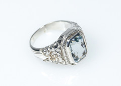 Antique Solid Silver Men’s Signet Ring Natural 5.50 ct Aquamarine Blue, 59