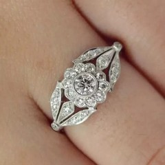 Art Deco Style Round Cut Lab Created Diamond 14k White Gold Finish Wedding Ring