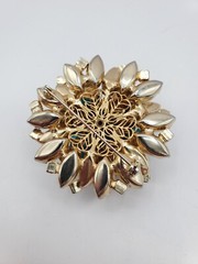Vintage Jewlery Brooch Earring Set Clip On Gold Blue Beads Women Accessory