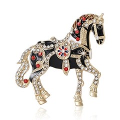 Ornate Enamel Carousel Horse Rhinestone Pin Crystal Brooch Equestrian Jewelry