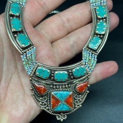 Nepal Jewelry Brass Turquoise Coral Heishi Beaded Handmade Choker Necklace