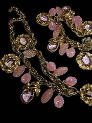 Vintage 1950s Pink Purple Lucite Leaf Charm Choker 16″ Necklace & Bracelet Set