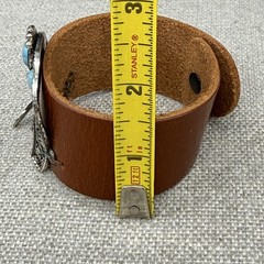 Cuff Bracelet Wide Brown Leather Southwestern Horseshoe Blue Stone
