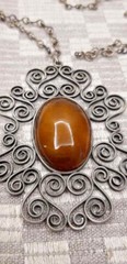 Vintage Art Deco Latvia Filigree Amber Pendant Necklace 60’s