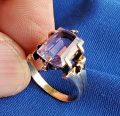Original VINTAGE Amethyst Solid 14K ROSE GOLD DECO Engagement Ring Solitaire 7