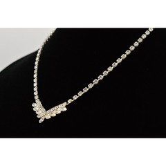 Vintage 19″ Crystal Collar Necklace Silver Rhinestone Marquise Prong NOS 80s 9A