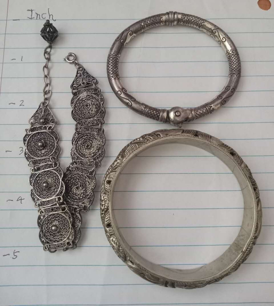 Lot of 3 Chinese Asian Sterling Silver Bangle Bracelet Dragon Filigree