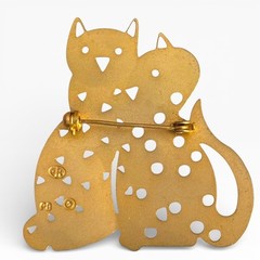 Vintage Mid Century Modern Cat Couple Brooch Snuggling Abstract Cutout Pin