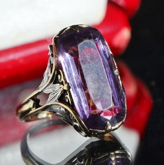 14k multi tone gold sz: 5 ring 5.50ct lab-created amethyst solitaire 6.72g
