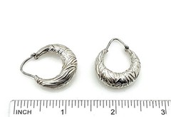 Vintage .925 Sterling Silver Embossed Leaf Puffy Hoop Inserting Wire Earrings
