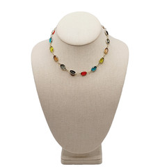 Choker Multicolor Crystal Station Gold Tone Patented Side Clasp Necklace 14.5 In