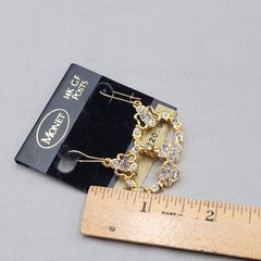 Vintage Monet Rhinestone Pierced Earrings Gold Plated Dangle 1.5″