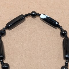 Vintage Black White Spotted Czech Lampwork Glass Bead Mid Century Choker 15.5in