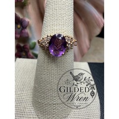 Timeless Vintage 10K Gold Natural Amethyst & Diamond Ring | Size 7