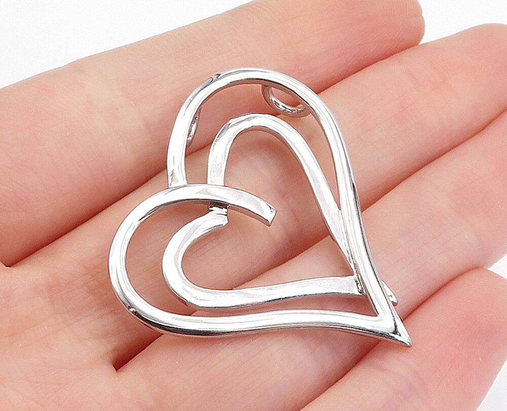 925 Sterling Silver Shiny Polished Open Love Heart Slide Pendant PT3310