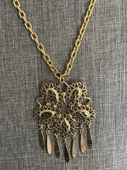 Vintage Womens Necklace Mid Century Tassel Pendant Gold Tone Career Boho