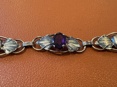 Vtg Antique Gold on Sterling Silver Bracelet w/ Faceted Purple Glass or Stones