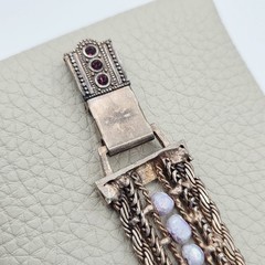 Vintage Multi Strand Bracelet Purple Bead Rhinestone Slide Clasp Antiqued Tone