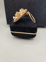 Vintage Filigree Scarf Ring Clip Western Germany Ornate Goldtone Round Detailed