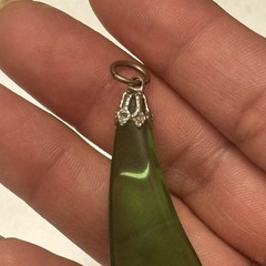 1970 Style Green Glass Teardrop Pendant With Bale Closure Modernist Art Glass