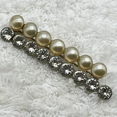 Vintage Bar Brooch Faux Pearl Rhinestone Large Crystal Silver Tone Pin 3.25″