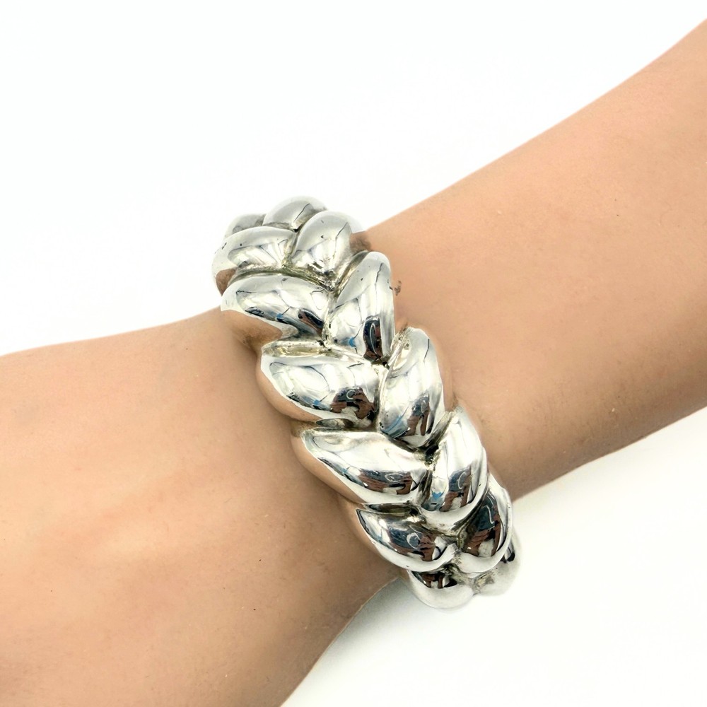 MCM Modernist Ribbed Sterling Silver Braided Cuff Bracelet