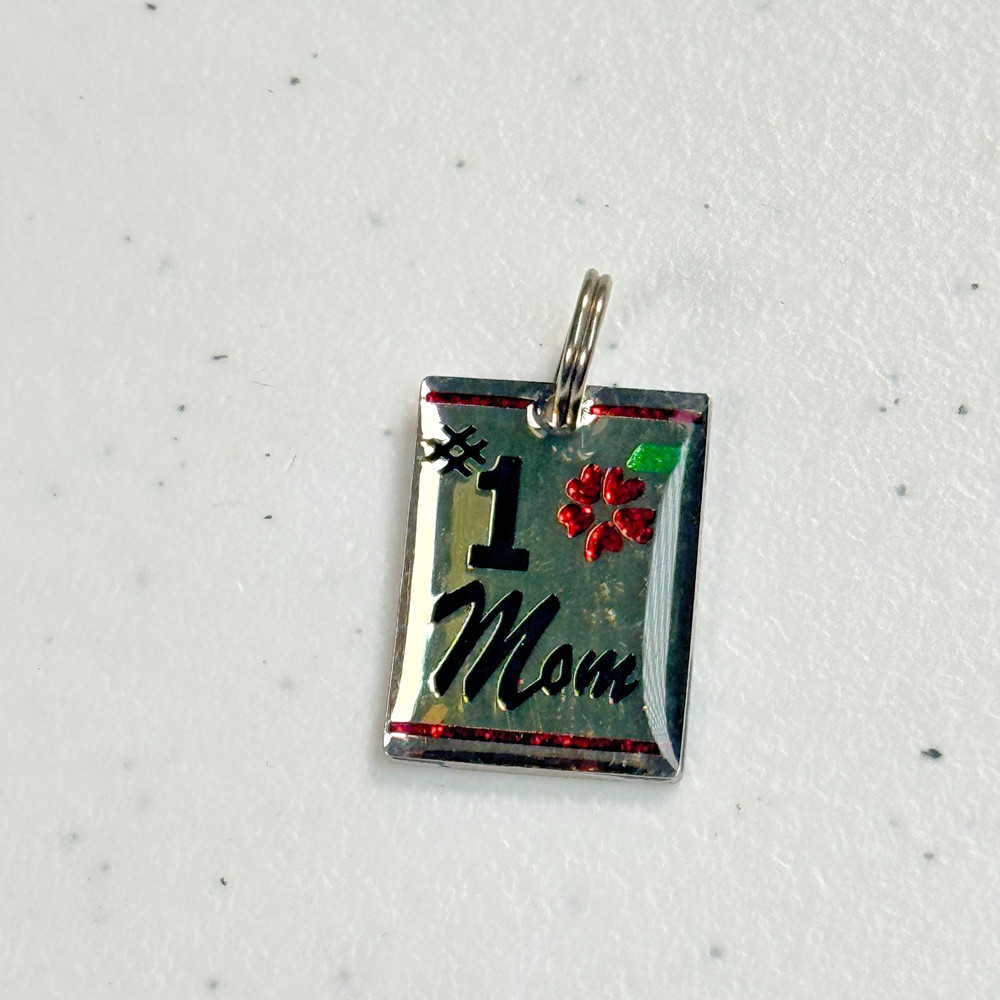Vintage Pendant #1 Mom Silver Tone Enamel Mother’s Day Charm