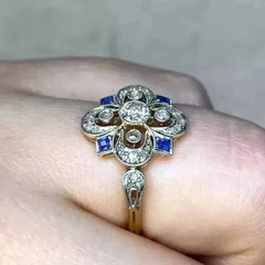 Art Deco Style Lab Created Diamond & Sapphire 14K Yellow Gold FN Engagement Ring