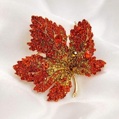 Vintage Stylish Full Micro Pave Yellow Orange Red Crystal Big Maple Leaf Brooch
