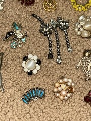 Vintage Costume Jewelry Flower Brooch Button & Earring Lot of 77 Pieces