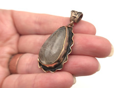 Vintage Mid Century Copper Rutilated Quartz Teardrop Pendant for Necklace