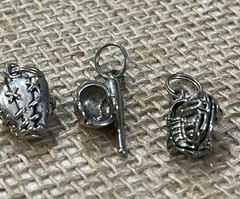 Lot of 6 Baseball Themed Silver-Tone Charms Pendant Metal Alloy Sports Son Craft