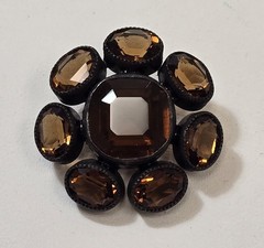 Vintage Schreiner Dark Topaz Rhinestone Button Twisted Shank