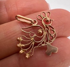 Vintage USSR 14K 583 Rose Gold Filigree Rooster Pendant 0.78in Jewelry Gift