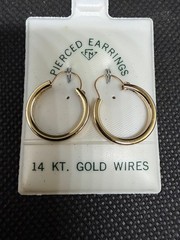 Vintage Solid 14kt Gold Earwire Gold Plated Hoop Earrings NOS